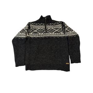 Laundromat Bjorn Gray White Nordic Zip Mock Neck 1/4 Zip Lined Wool Sweater Sz L